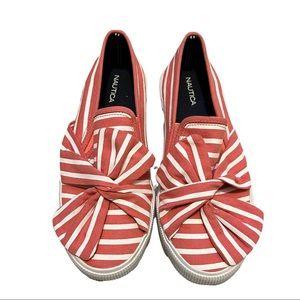Nautica Red & White Slide On Boat Shoes Size 10